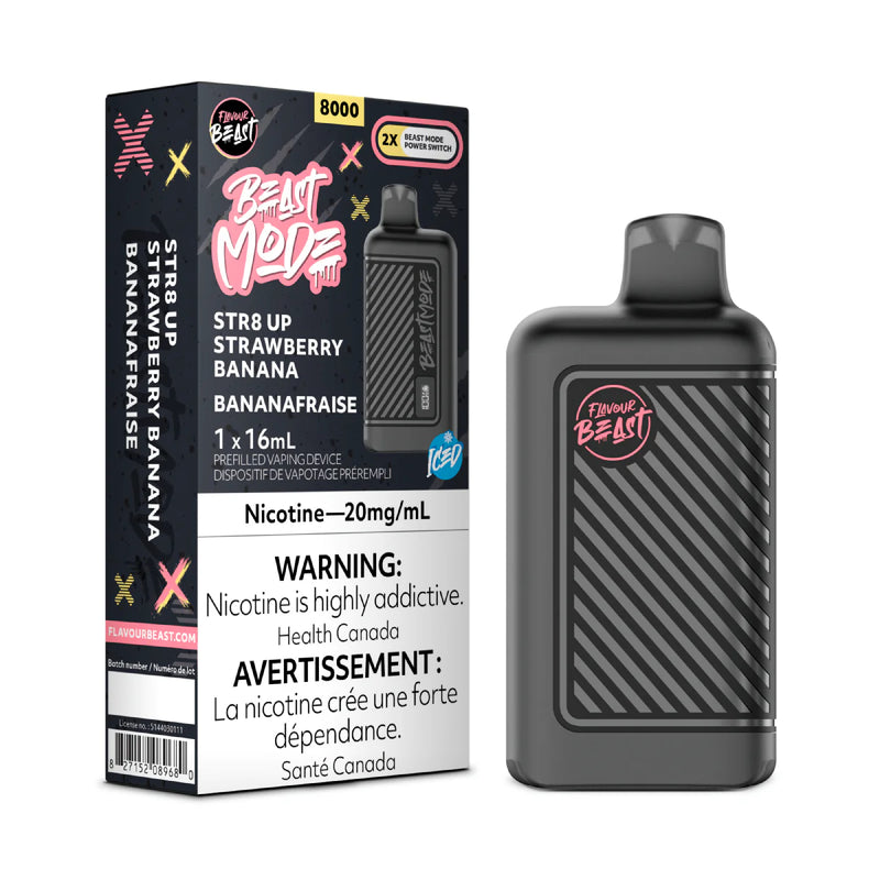 FLAVOUR BEAST BEAST MODE 8K - STR8 UP Strawberry Banana ICED / 20MG - Disposables FLAVOUR BEAST BEAST MODE 8K
