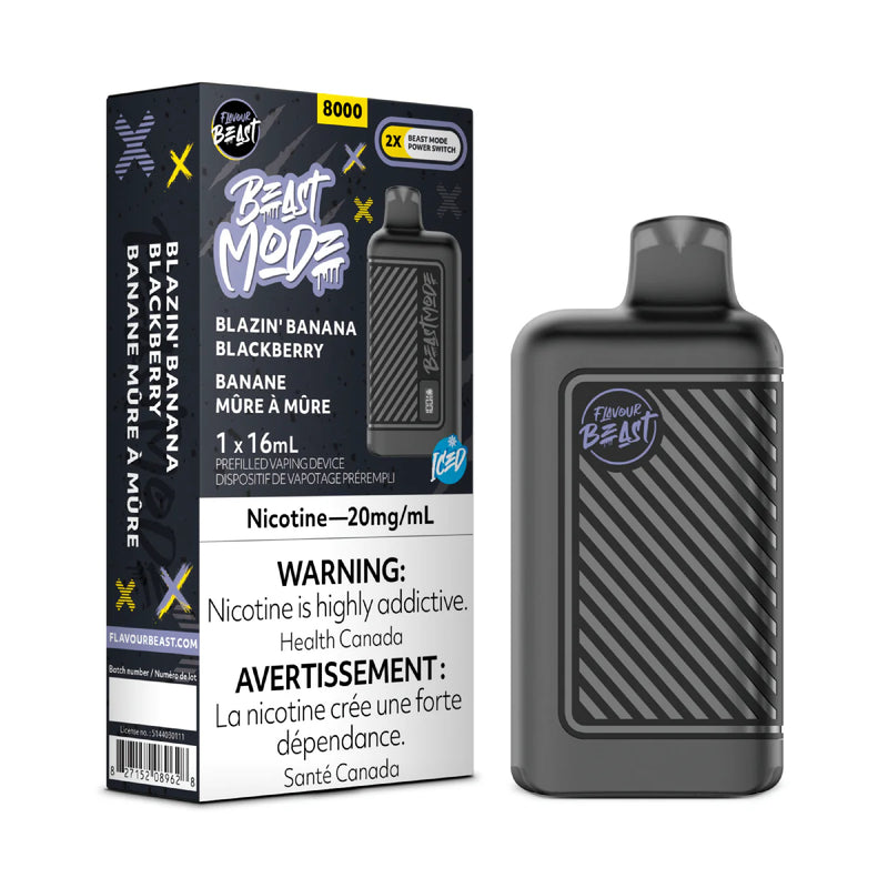 FLAVOUR BEAST BEAST MODE 8K BLAZIN’ Banana Blackberry ICED / 20MG Disposables FLAVOUR BEAST BEAST MODE 8K | Downtown
