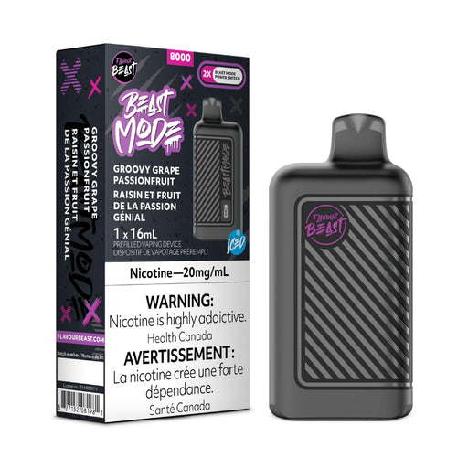 FLAVOUR BEAST BEAST MODE 8K GROOVY Grape Passionfruit ICED / 20MG Disposables FLAVOUR BEAST BEAST MODE 8K | Downtown