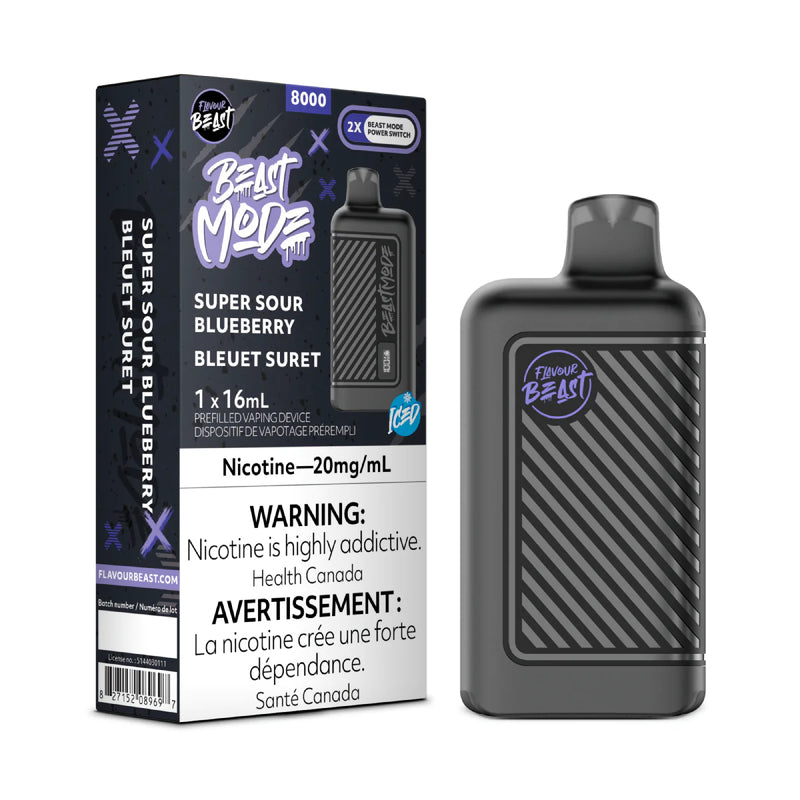 FLAVOUR BEAST BEAST MODE 8K SUPER Sour Blueberry ICED / 20MG Disposables FLAVOUR BEAST BEAST MODE 8K | Downtown Smokes