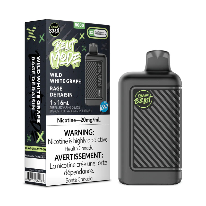 FLAVOUR BEAST BEAST MODE 8K WILD White Grape ICED / 20MG Disposables FLAVOUR BEAST BEAST MODE 8K | Downtown Smokes N