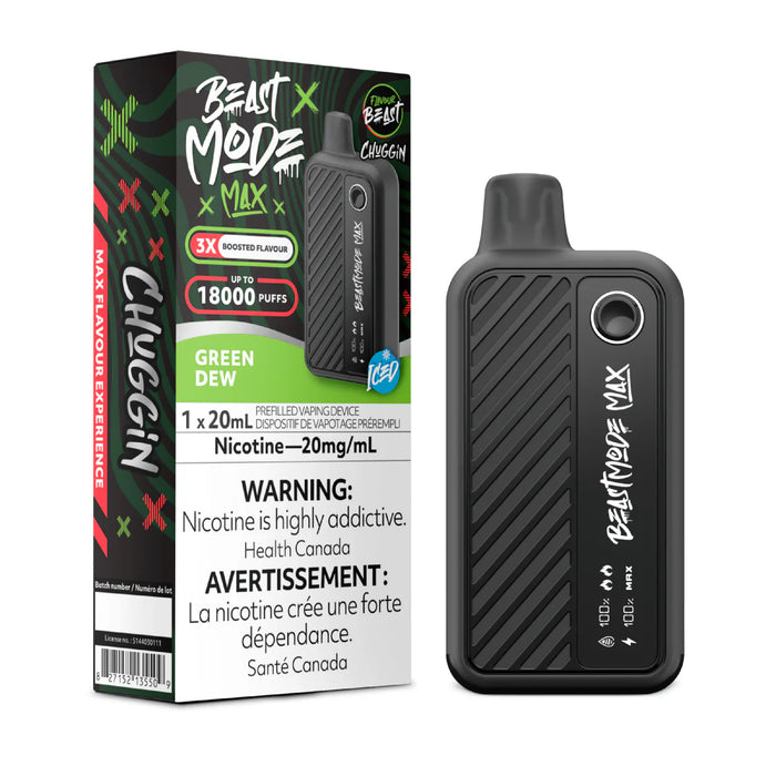 FLAVOUR BEAST BEAST MODE MAX 18K CHUGGIN’ Green Dew ICED / 20MG Disposables FLAVOUR BEAST BEAST MODE MAX 18K | Downtown