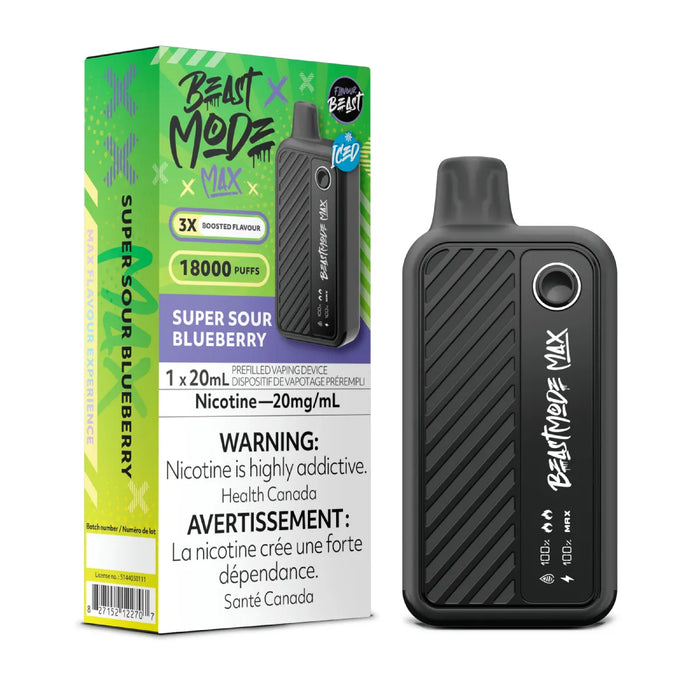 FLAVOUR BEAST BEAST MODE MAX 18K SUPER Sour Blueberry ICED / 20MG Disposables FLAVOUR BEAST BEAST MODE MAX 18K