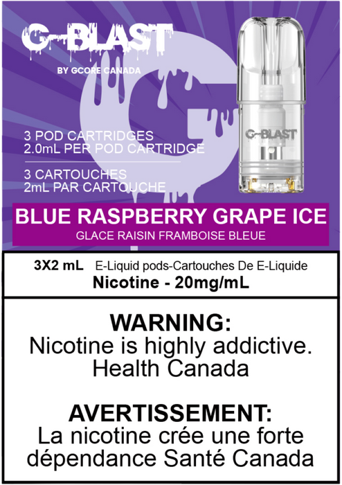 G Blast Pods by G Core Blue Raspberry Grape ICE / 20MG Closed Pods G Blast Pods by G Core | Downtown Smokes N Vapes