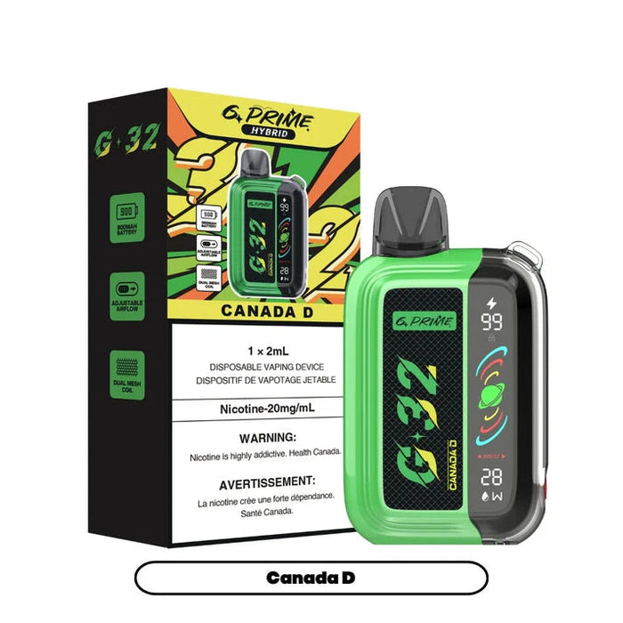 G PRIME 32 (ABT) Canada D / 20MG Intense Disposables G PRIME 32 (ABT) | Downtown Smokes N Vapes